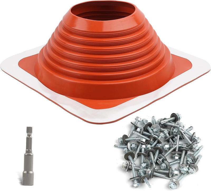 Aothotop #7 High Temp Silicone Metal Roof Pipe Flashing Boot - Roof Vent Boot for Pipe OD 6" to 11" - Square Base 14" x 14" - Roof Vent Cover for Stove Pipe & Plumbing Vents with Roofing Screws & Hex Socket - Image 1